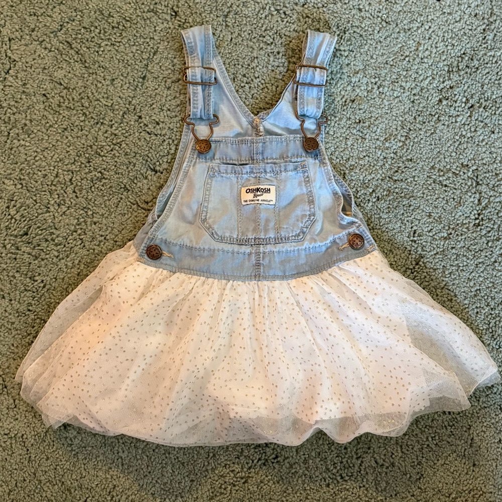 OshKosh B'gosh Denim and White Tulle Kids Overall Dress
